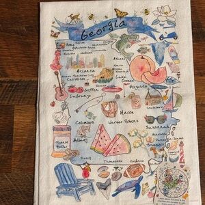 Georgia Map Tea Towel With Local Points Of Interest Made in USA